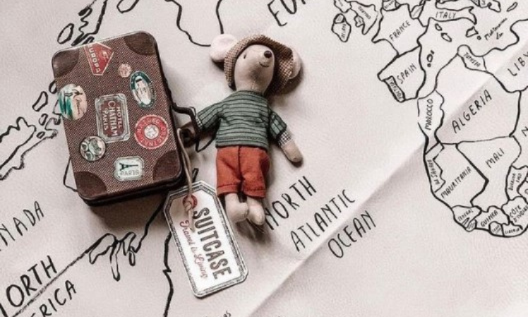 Maileg Hiker mouse with travel metal suitcase