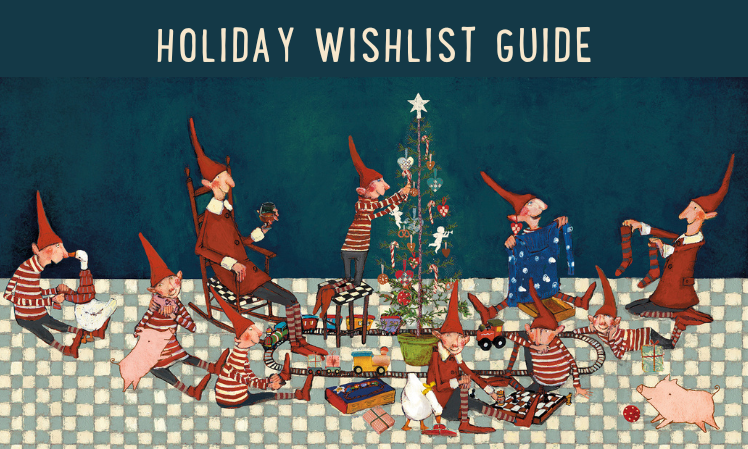 MAILEG DRAWING OF ELVES AROUND THE CHRISTMAS TREE