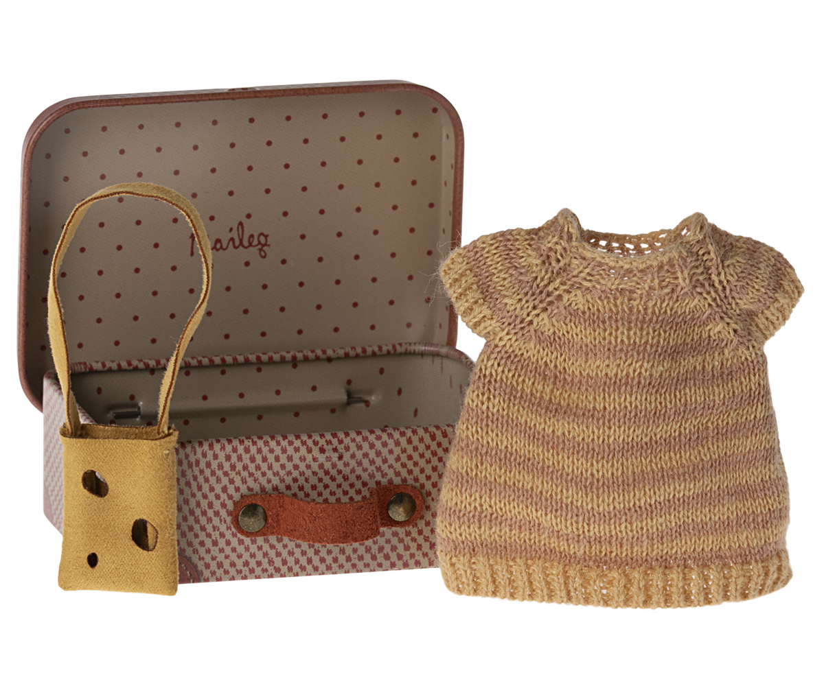 Knitted Dress & Bag in Suitcase, Mouse Big Sister Maileg USA