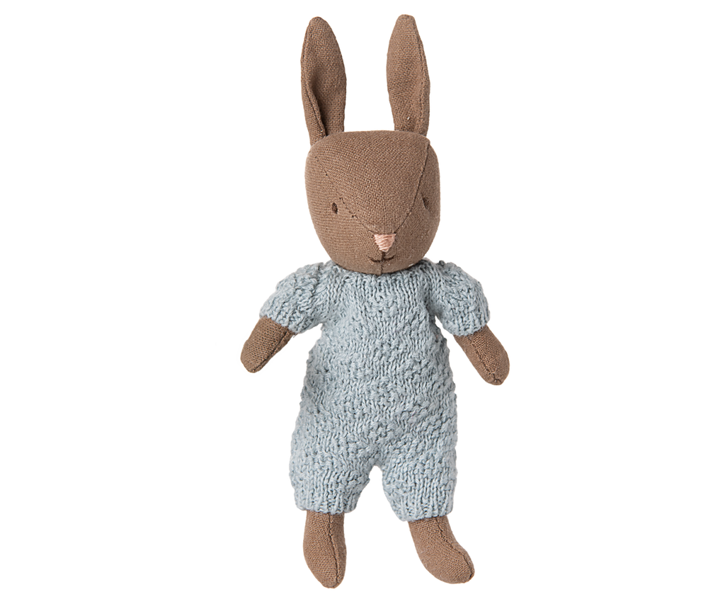 maileg メイレグ birinit petit うさぎ Rabbit, Micro - Brown - Blue knitted suit - Maileg USA